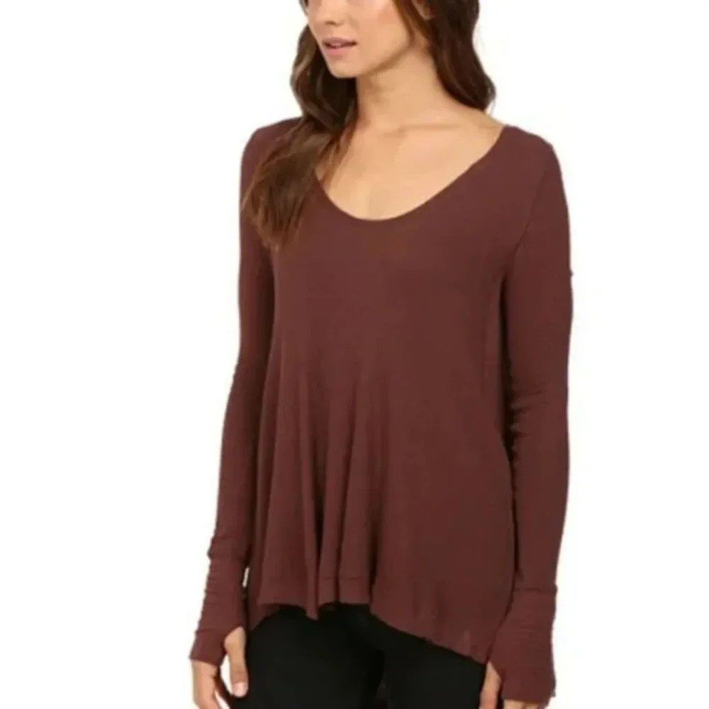 Free People Malibu Thermal Top Waffle Knit XS Boho Relaxed Neutral Flowy Classic